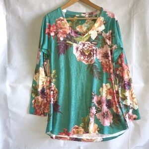 Soft Surroundings Soft Floral Tunic Top Size M Long Sleeve Lightweight Scoop